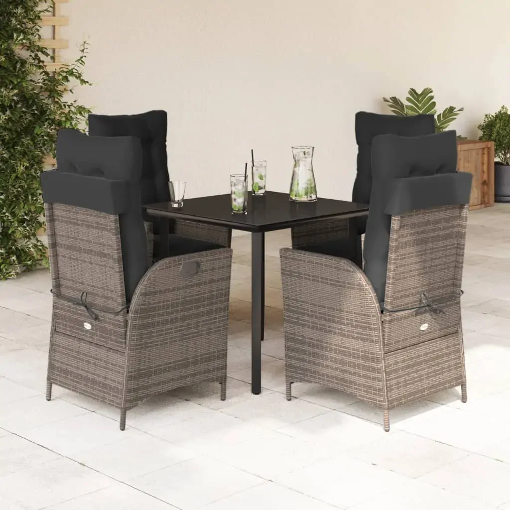 5 Piece Garden Dining Set with Cushions Grey Poly Rattan 5 Piece Garden Dining Set with Cushions Grey Poly Rattan