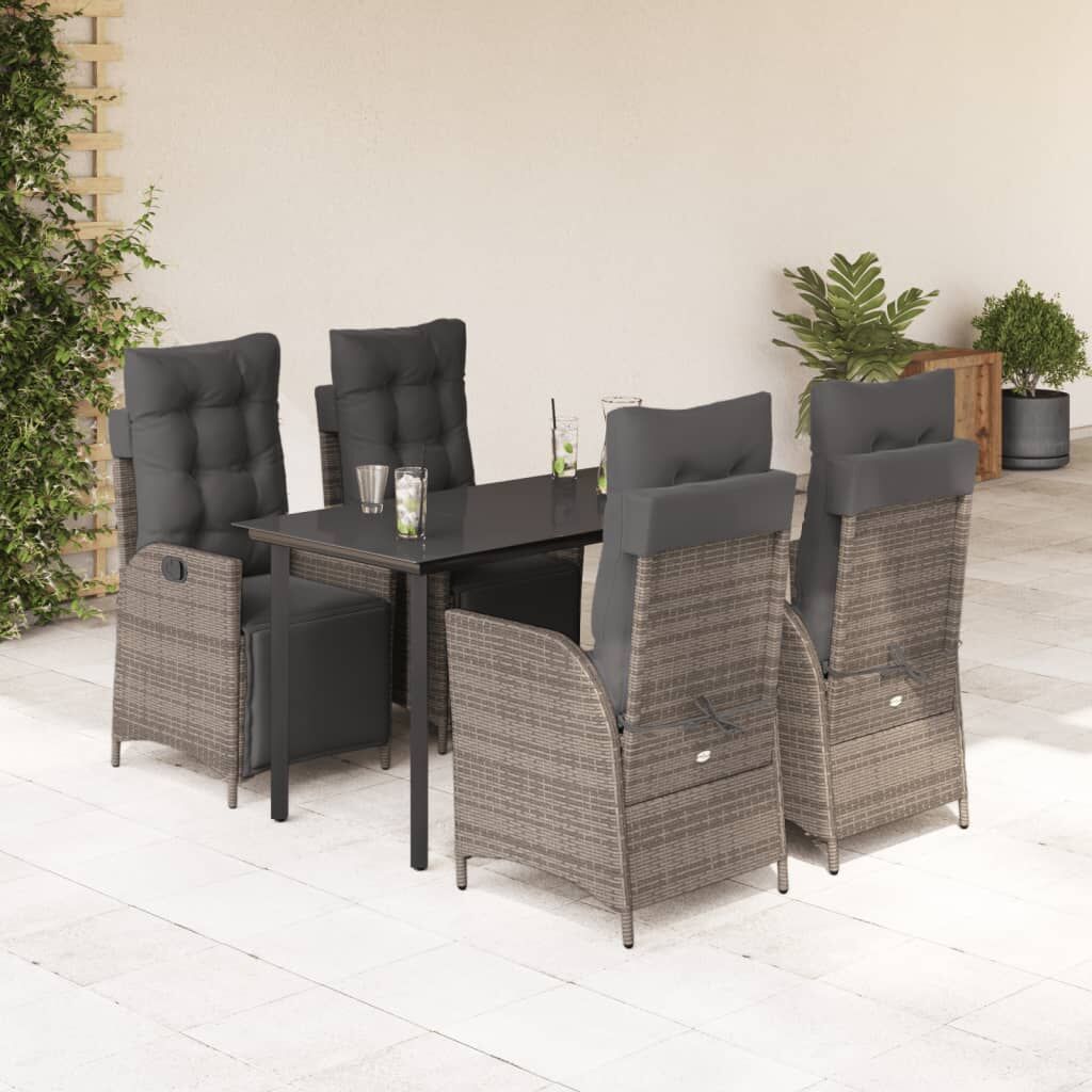5 Piece Garden Dining Set with Cushions Grey Poly Rattan 5 Piece Garden Dining Set with Cushions Grey Poly Rattan