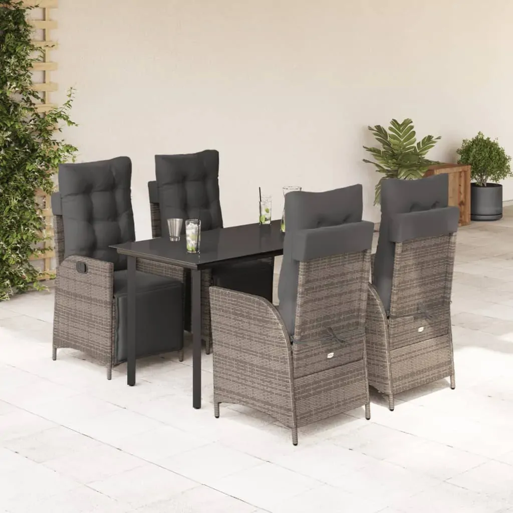 5 Piece Garden Dining Set with Cushions Grey Poly Rattan 5 Piece Garden Dining Set with Cushions Grey Poly Rattan
