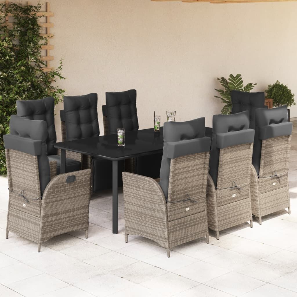 9 Piece Garden Dining Set with Cushions Grey Poly Rattan 9 Piece Garden Dining Set with Cushions Grey Poly Rattan