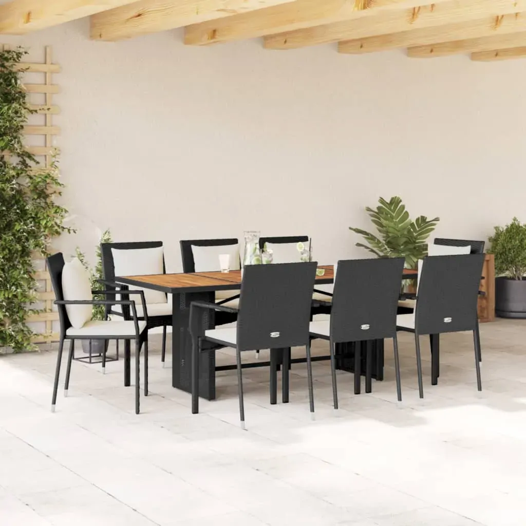 9 Piece Garden Dining Set with Cushions Black Poly Rattan 9 Piece Garden Dining Set with Cushions Black Poly Rattan