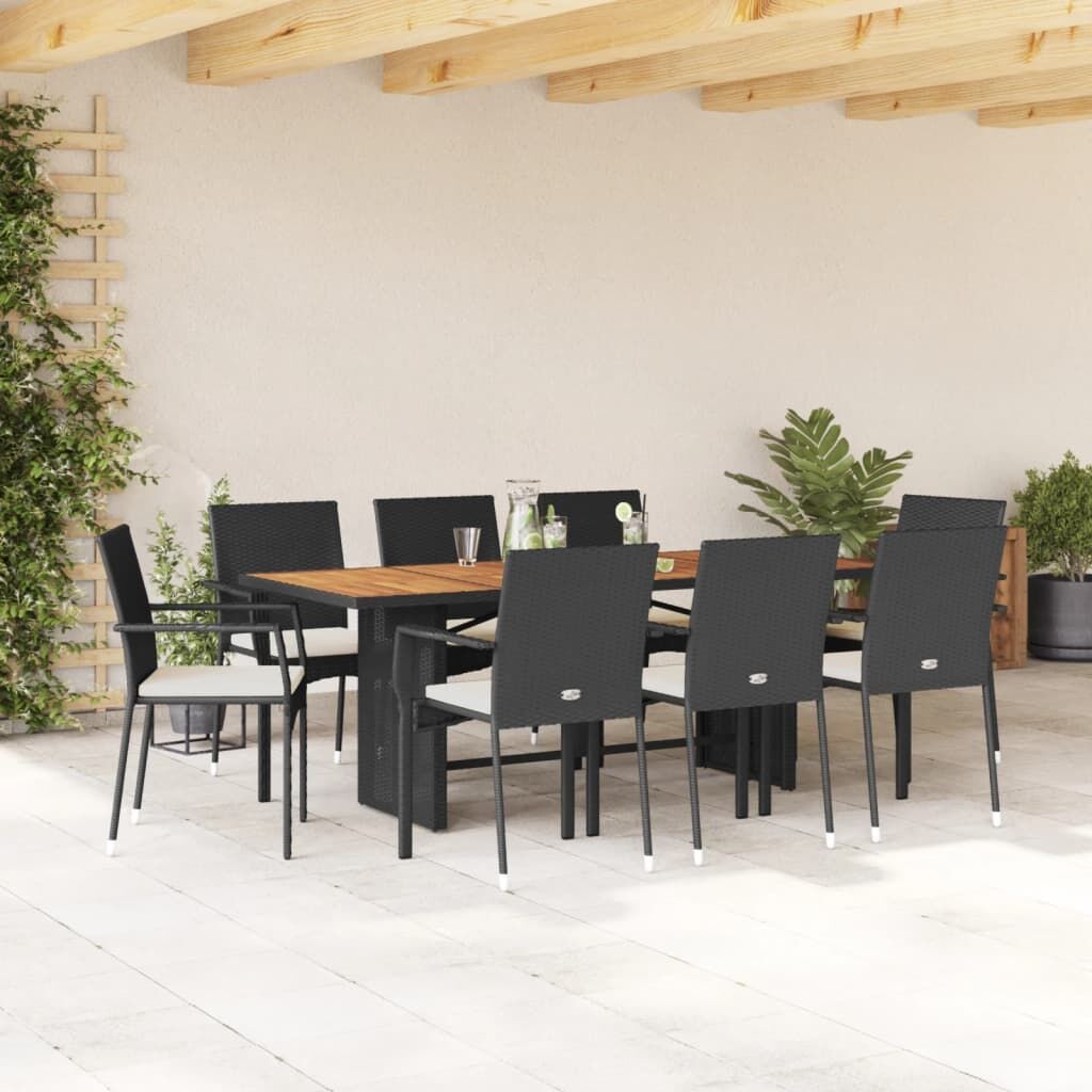 9 Piece Garden Dining Set with Cushions Black Poly Rattan 9 Piece Garden Dining Set with Cushions Black Poly Rattan