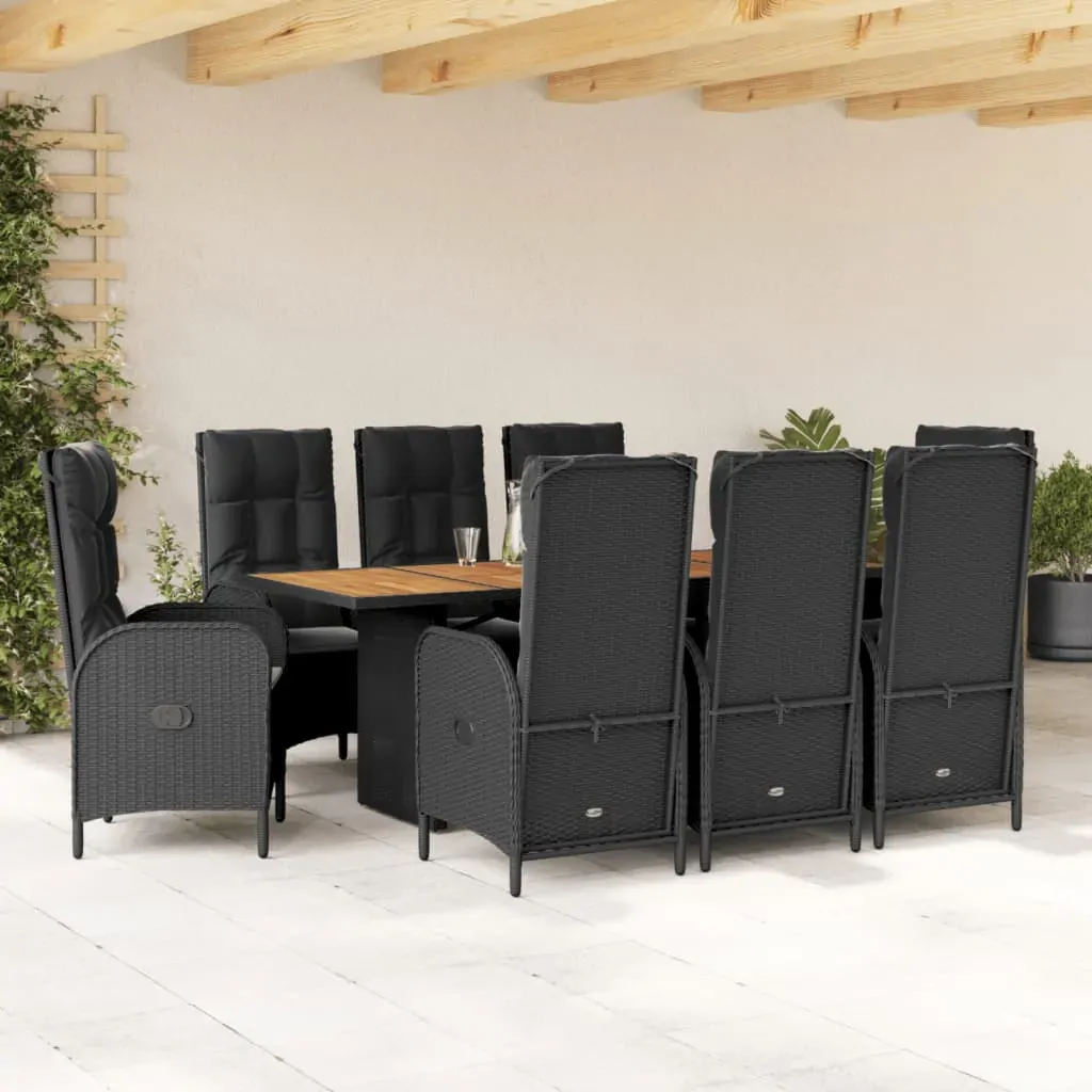 9 Piece Garden Dining Set with Cushions Black Poly Rattan 9 Piece Garden Dining Set with Cushions Black Poly Rattan