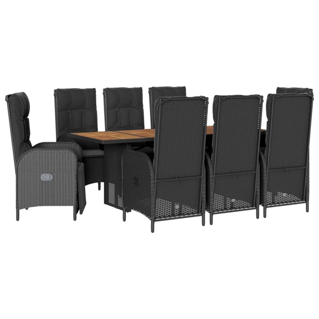 9 Piece Garden Dining Set with Cushions Black Poly Rattan 9 Piece Garden Dining Set with Cushions Black Poly Rattan