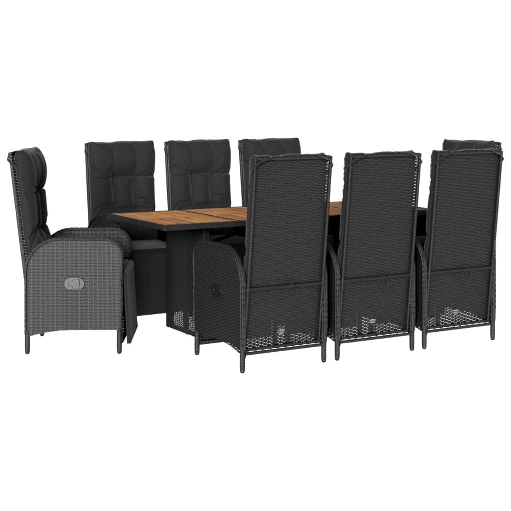 9 Piece Garden Dining Set with Cushions Black Poly Rattan 9 Piece Garden Dining Set with Cushions Black Poly Rattan