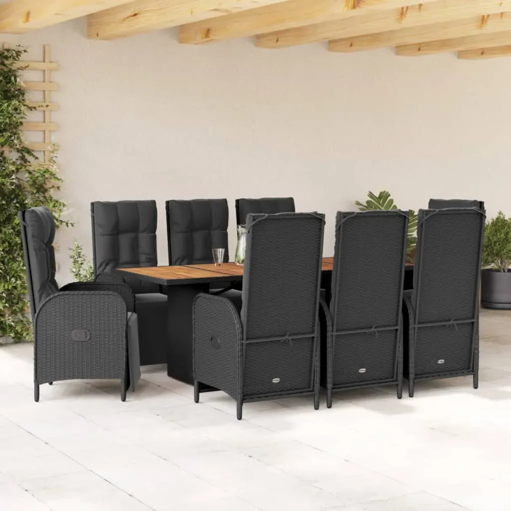 9 Piece Garden Dining Set with Cushions Black Poly Rattan 9 Piece Garden Dining Set with Cushions Black Poly Rattan