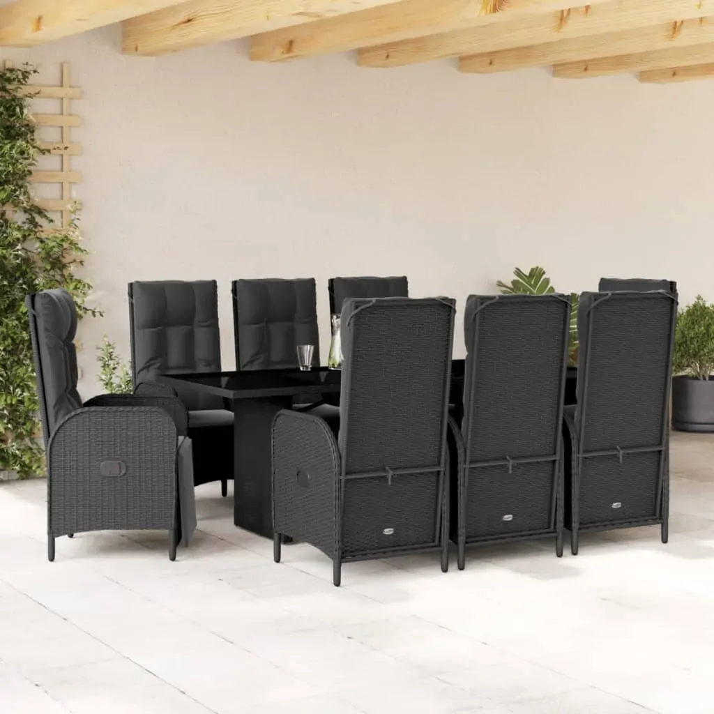 9 Piece Garden Dining Set with Cushions Black Poly Rattan 9 Piece Garden Dining Set with Cushions Black Poly Rattan