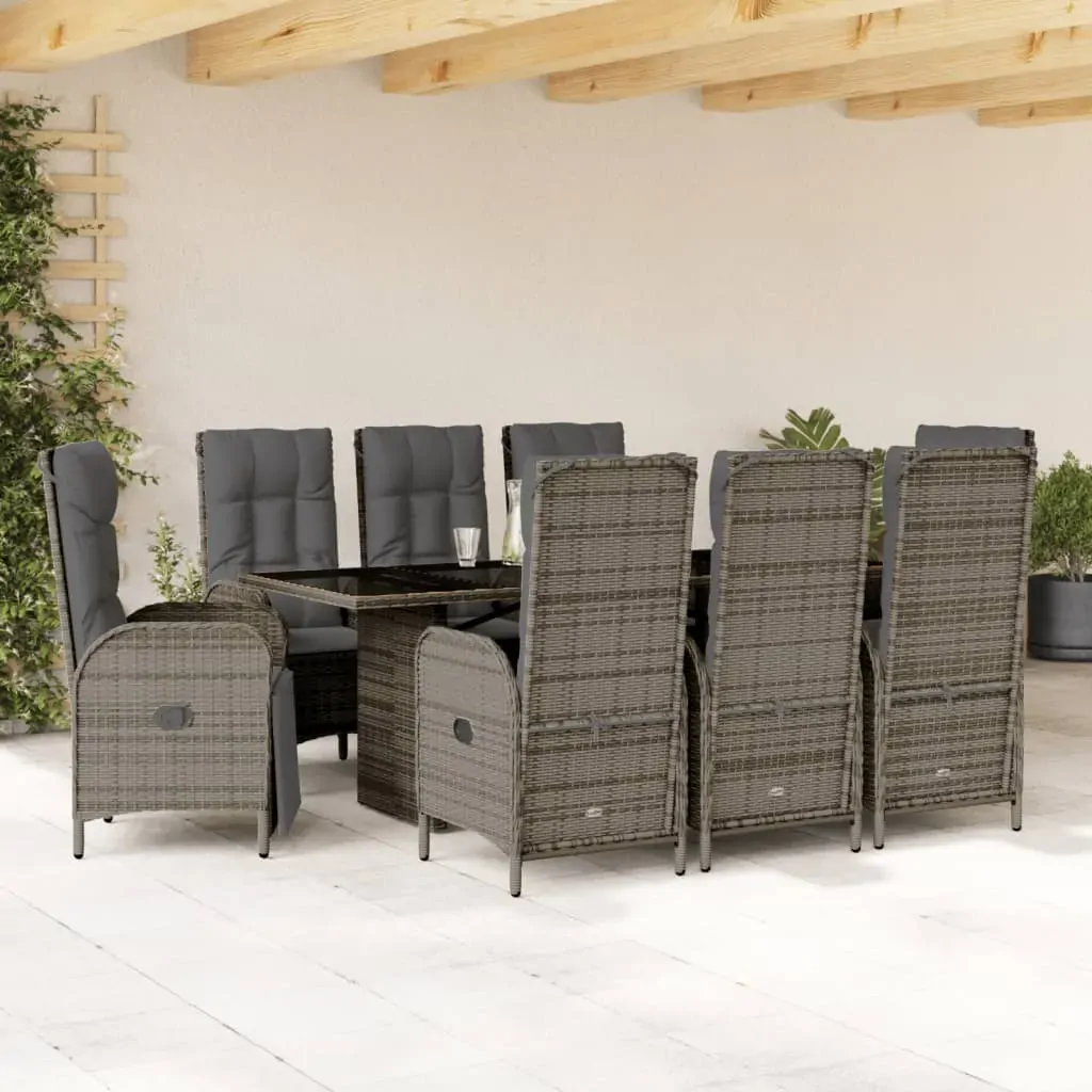 9 Piece Garden Dining Set with Cushions Grey Poly Rattan 9 Piece Garden Dining Set with Cushions Grey Poly Rattan