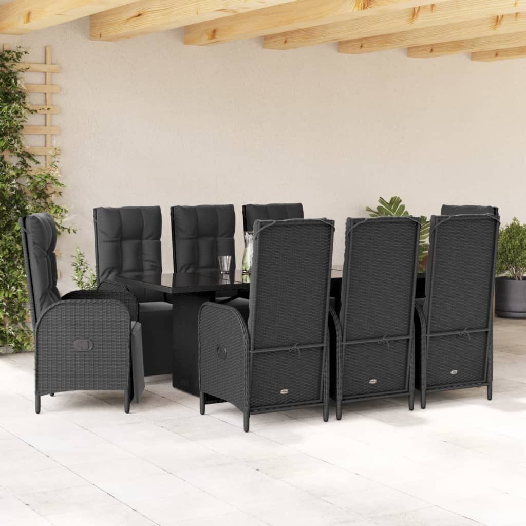 9 Piece Garden Dining Set with Cushions Black Poly Rattan 9 Piece Garden Dining Set with Cushions Black Poly Rattan