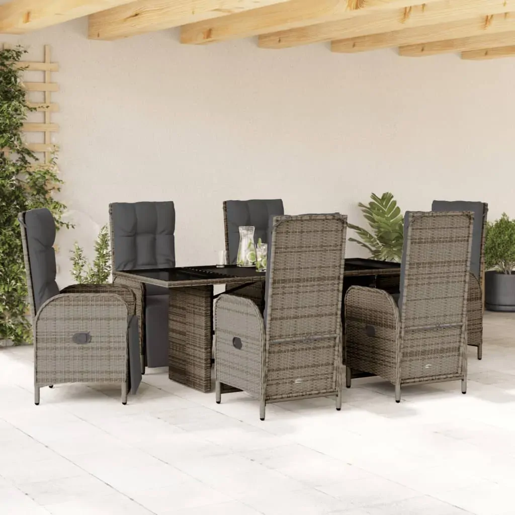 7 Piece Garden Dining Set with Cushions Grey Poly Rattan 7 Piece Garden Dining Set with Cushions Grey Poly Rattan