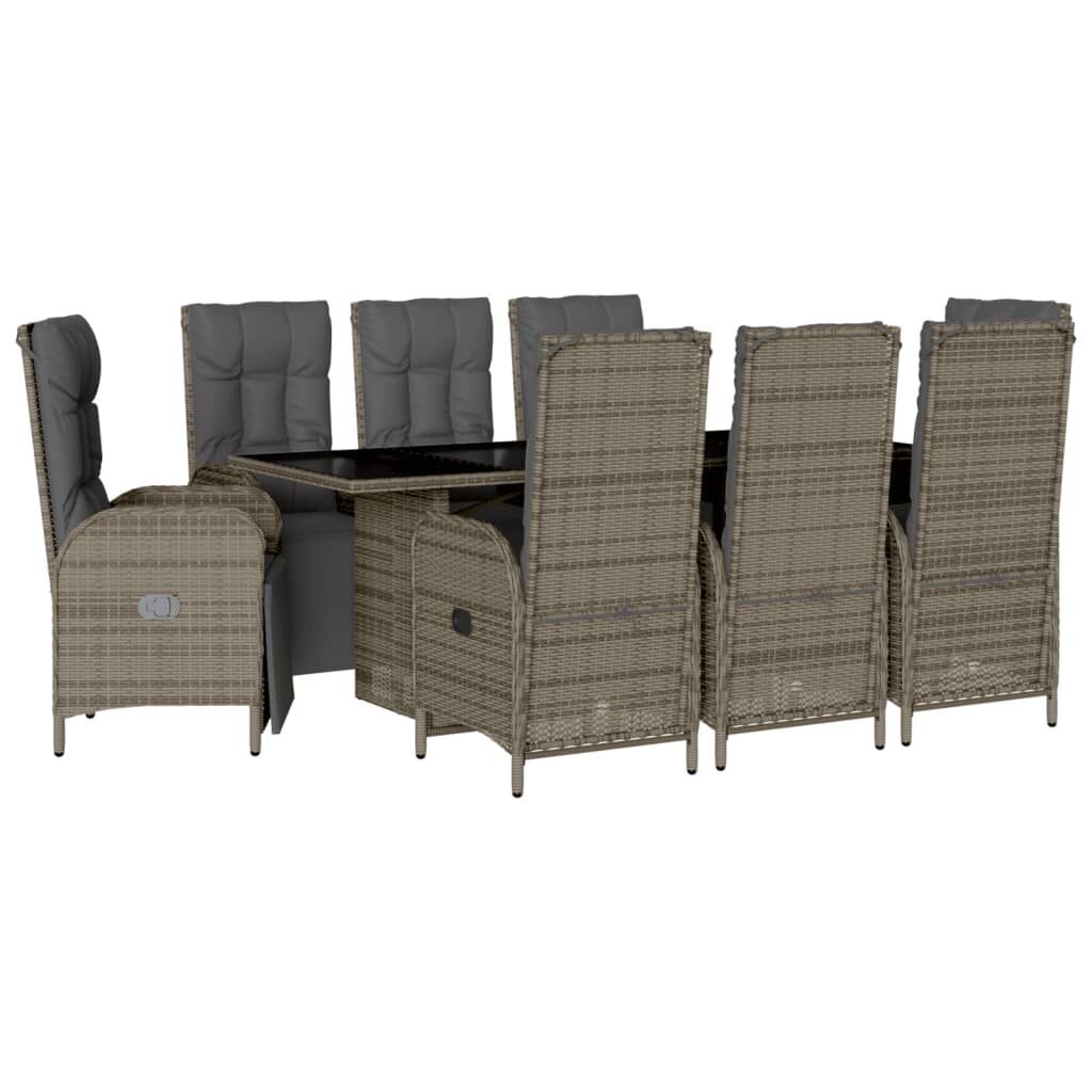 9 Piece Garden Dining Set with Cushions Grey Poly Rattan 9 Piece Garden Dining Set with Cushions Grey Poly Rattan