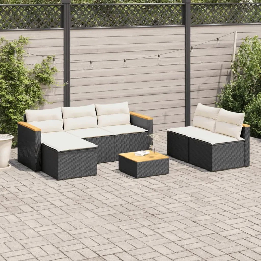 5 Piece Garden Sofa Set with Cushions Black Poly Rattan Acacia 5 Piece Garden Sofa Set with Cushions Black Poly Rattan Acacia