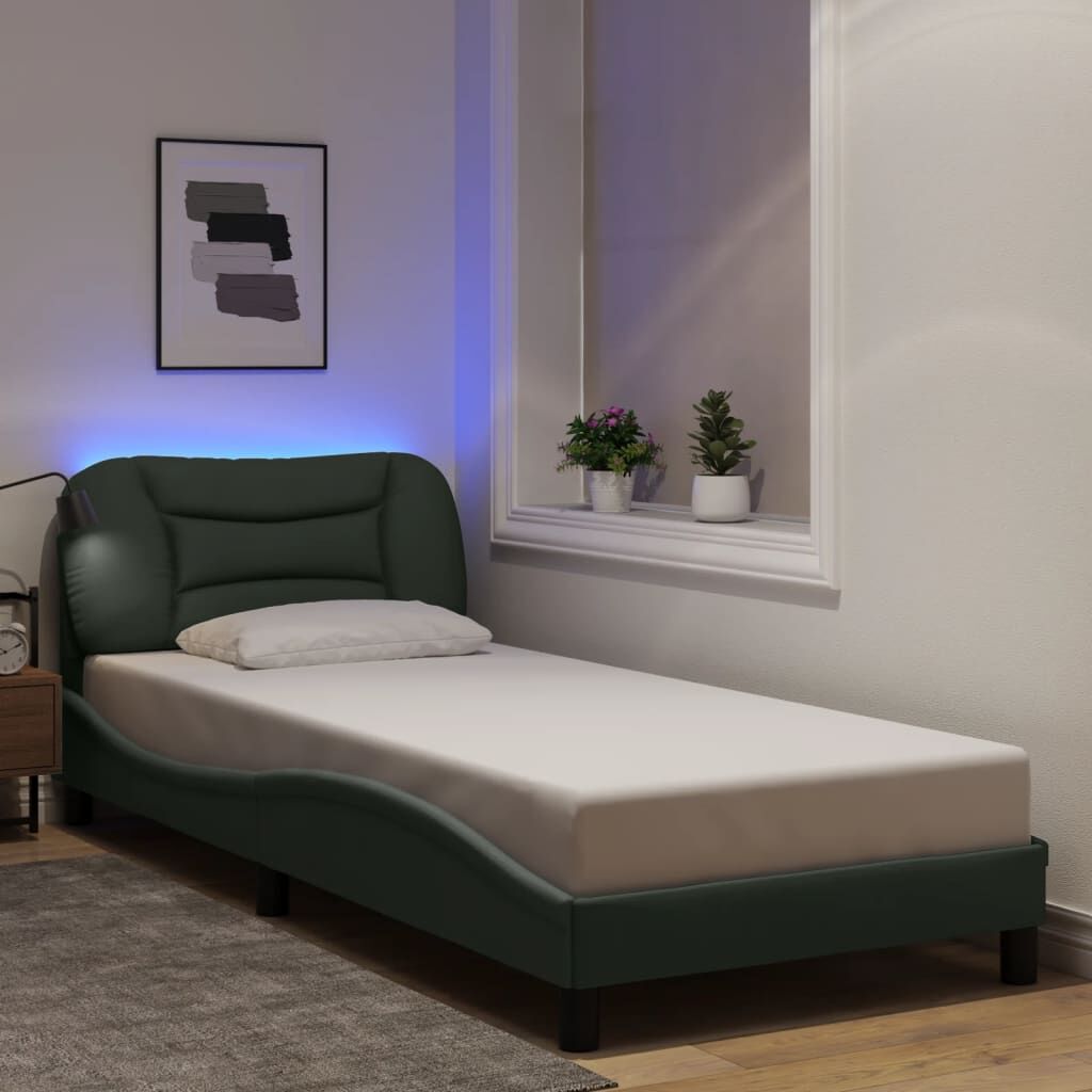 Bed Frame with LED without Mattress Dark Grey 90x190 cm Fabric Bed Frame with LED without Mattress Dark Grey 90x190 cm Fabric