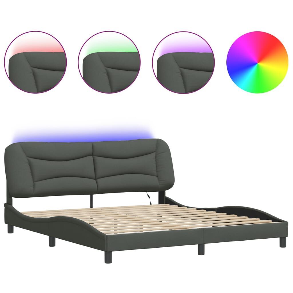 Bed Frame with LED without Mattress Dark Grey 183x203 cm King Fabric Bed Frame with LED without Mattress Dark Grey 183x203 cm King Fabric
