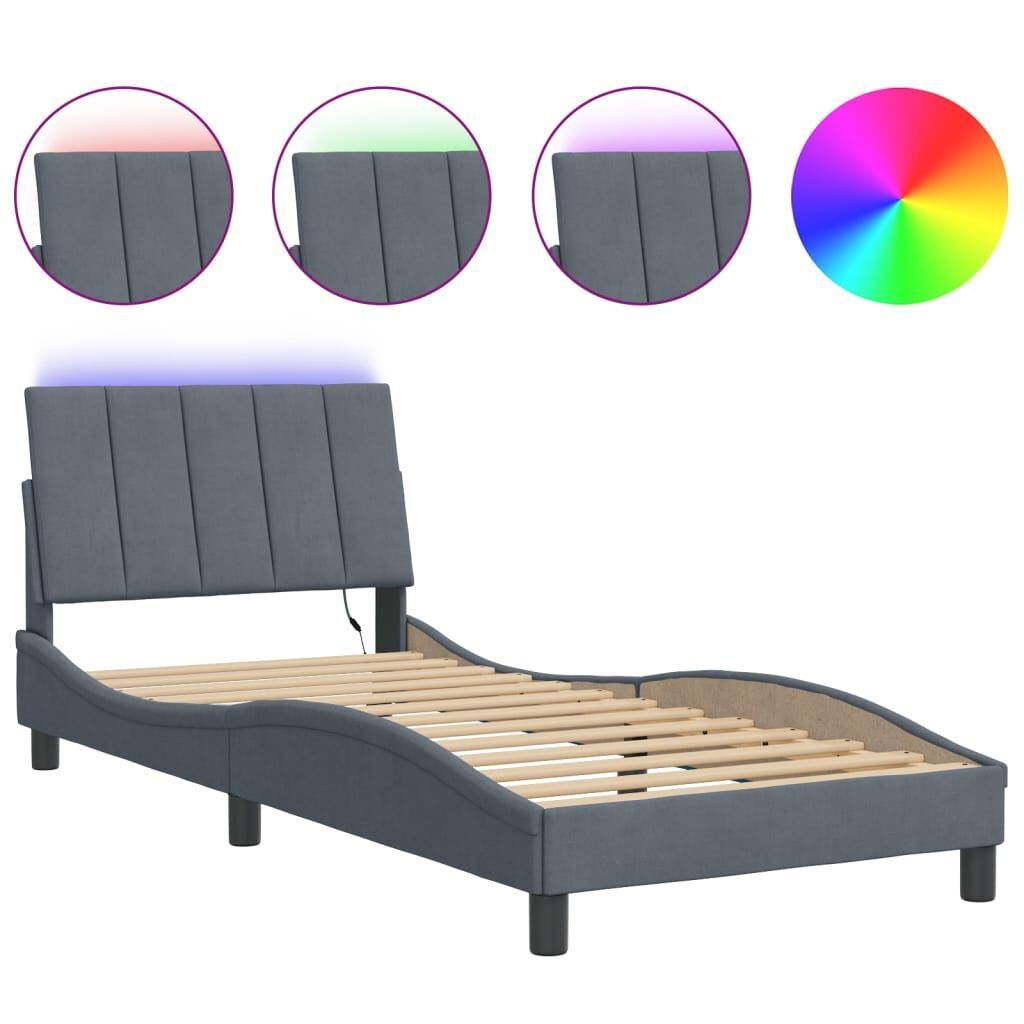 Bed Frame with LED without Mattress Dark Grey 90x190 cm Velvet Bed Frame with LED without Mattress Dark Grey 90x190 cm Velvet