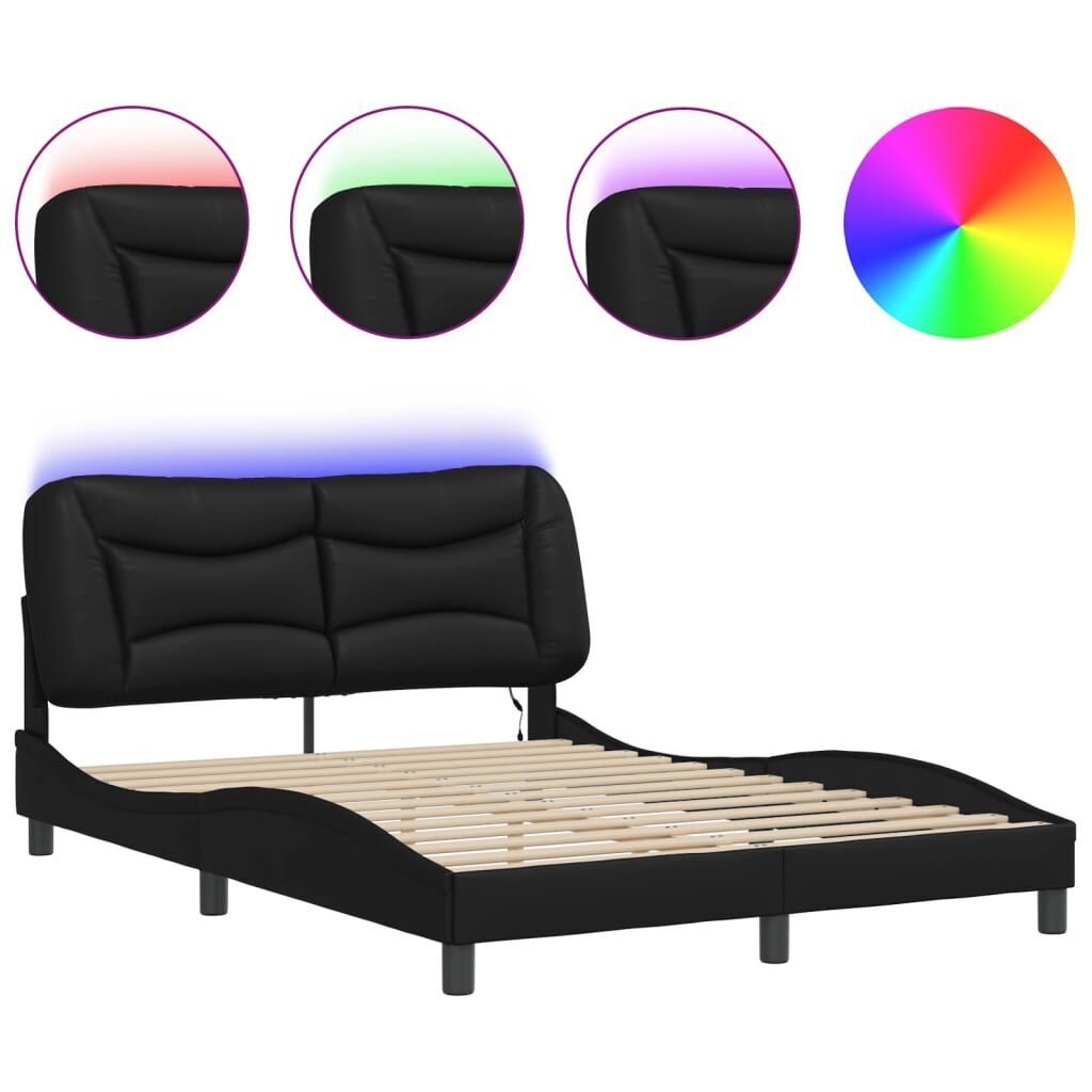 Bed Frame with LED without Mattress Black 137x187 cm Double Bed Frame with LED without Mattress Black 137x187 cm Double