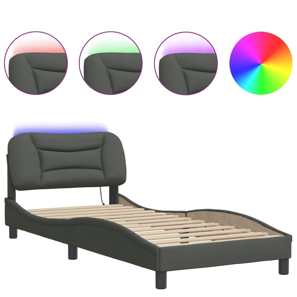 Bed Frame with LED without Mattress Dark Grey 90x190 cm Fabric Bed Frame with LED without Mattress Dark Grey 90x190 cm Fabric