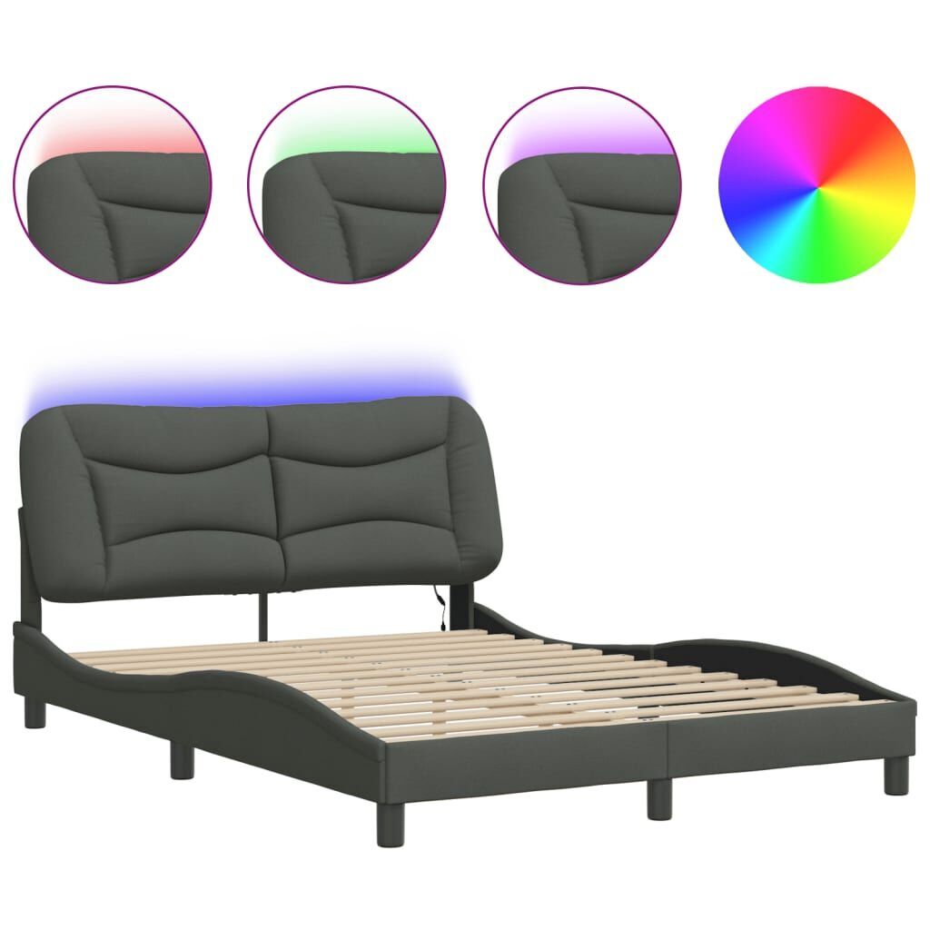 Bed Frame with LED without Mattress Dark Grey 137x187 cm Double Fabric Bed Frame with LED without Mattress Dark Grey 137x187 cm Double Fabric