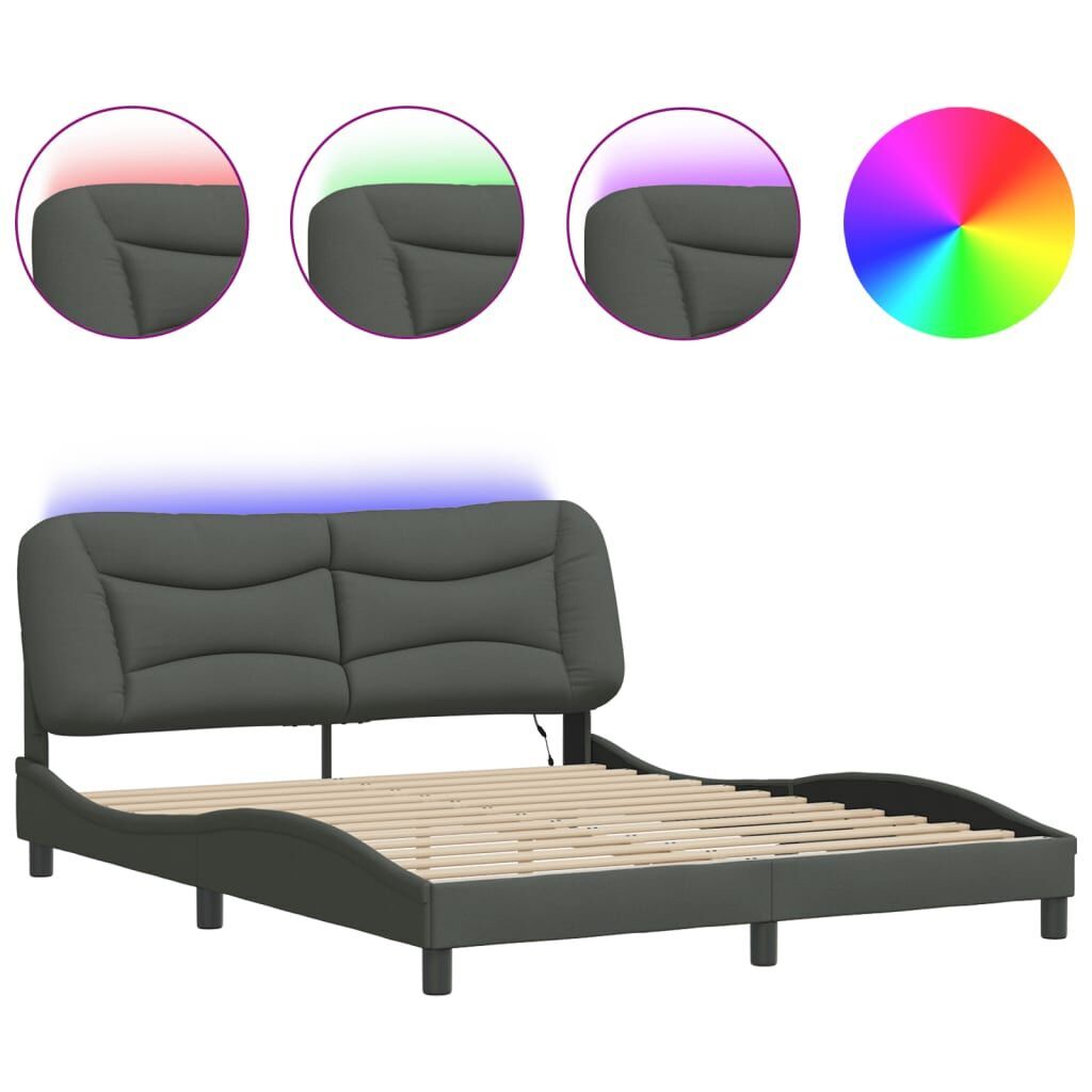 Bed Frame with LED without Mattress Dark Grey 152x203 cm Queen Fabric Bed Frame with LED without Mattress Dark Grey 152x203 cm Queen Fabric