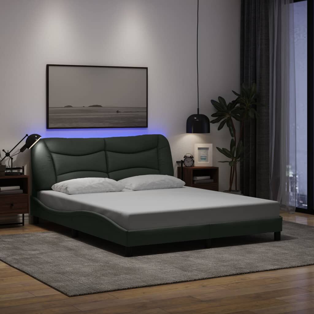 Bed Frame with LED without Mattress Black 152x203 cm Queen Fabric Bed Frame with LED without Mattress Black 152x203 cm Queen Fabric