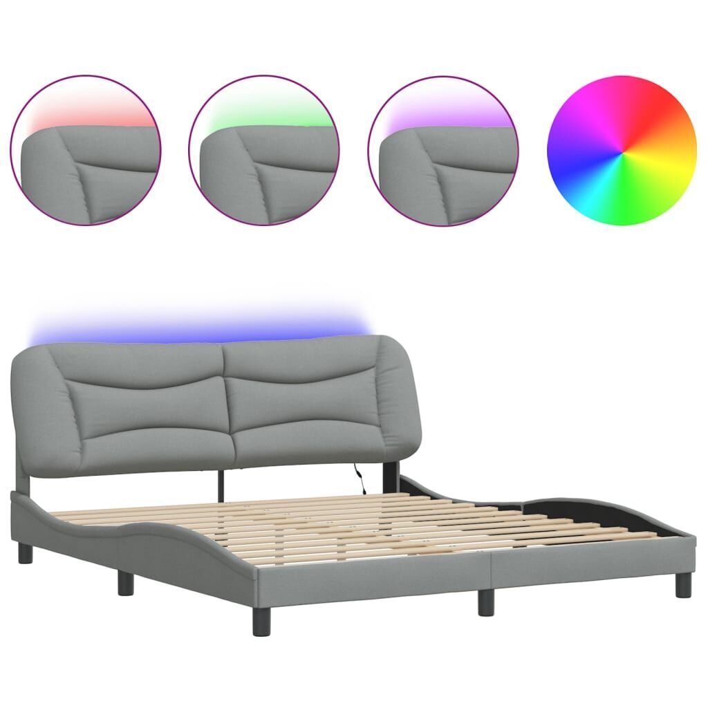 Bed Frame with LED without Mattress Dark Grey 183x203 cm King Fabric Bed Frame with LED without Mattress Dark Grey 183x203 cm King Fabric