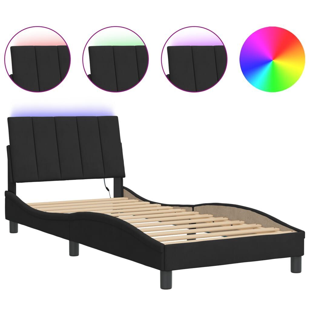 Bed Frame with LED without Mattress Black 90x190 cm Velvet Bed Frame with LED without Mattress Black 90x190 cm Velvet