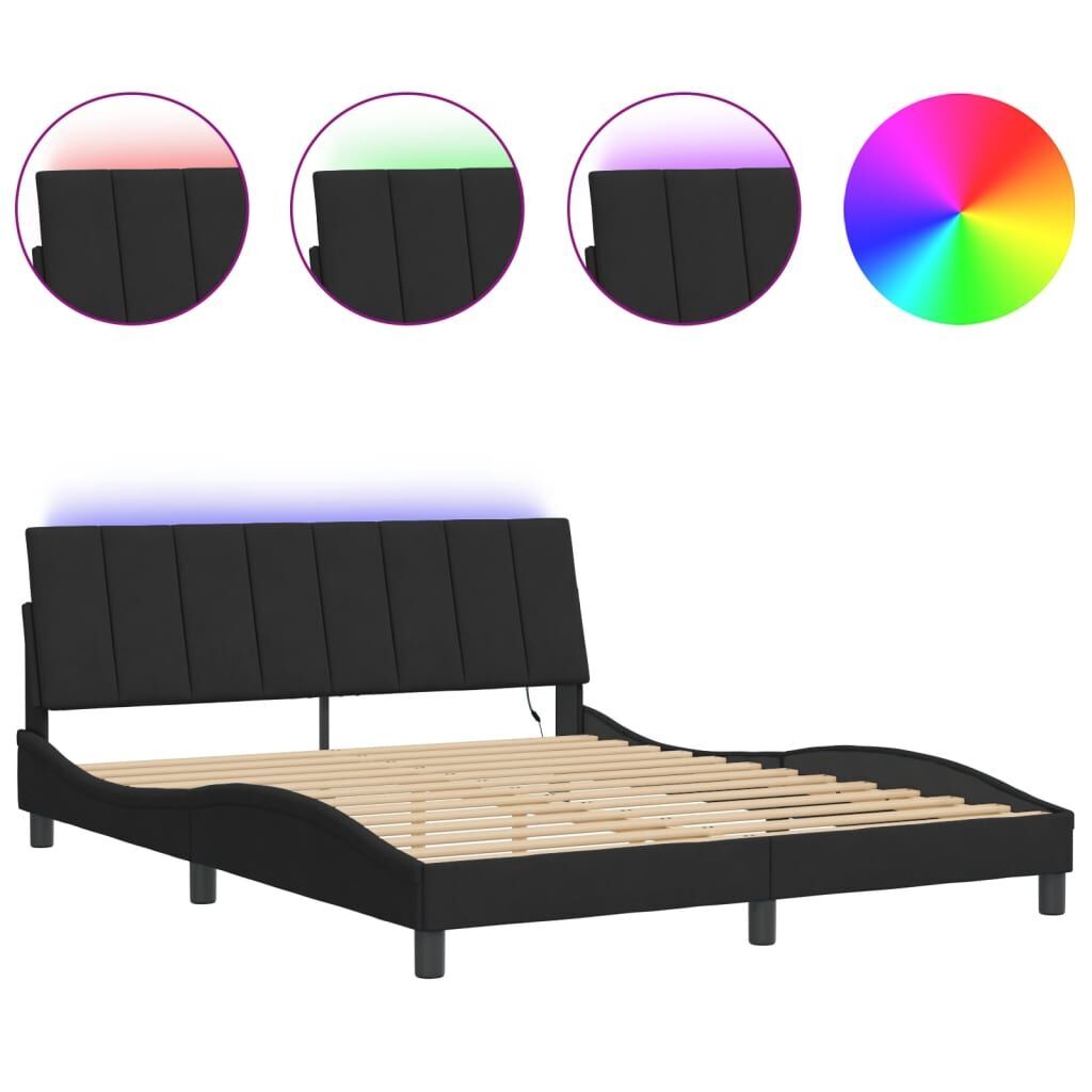 Bed Frame with LED without Mattress Black 152x203 cm Queen Velvet Bed Frame with LED without Mattress Black 152x203 cm Queen Velvet