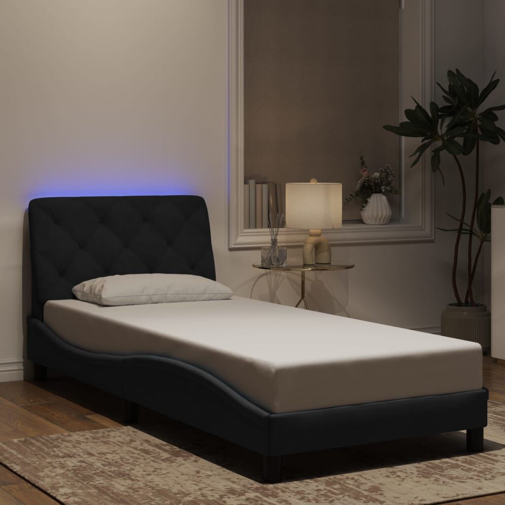 Bed Frame with LED without Mattress Black 90x190 cm Velvet Bed Frame with LED without Mattress Black 90x190 cm Velvet