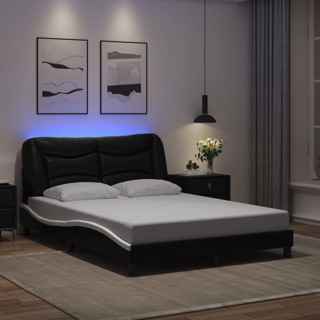 Bed Frame with LED without Mattress Black and White 137x187 cm Double Bed Frame with LED without Mattress Black and White 137x187 cm Double
