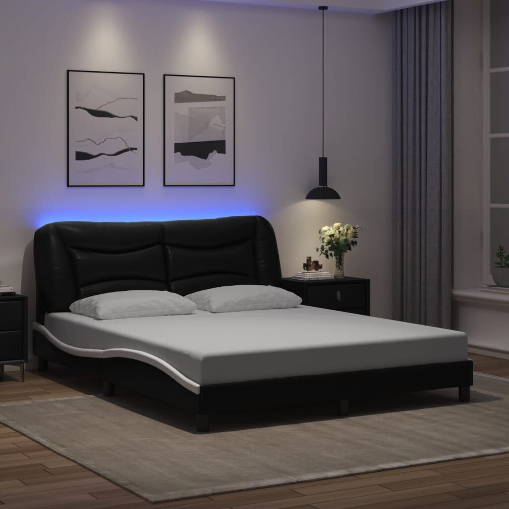 Bed Frame with LED without Mattress Black and White 152x203 cm Queen Bed Frame with LED without Mattress Black and White 152x203 cm Queen