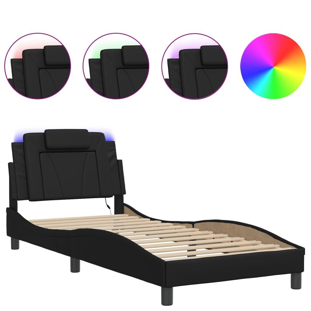 Bed Frame with LED without Mattress Black 90x190 cm Bed Frame with LED without Mattress Black 90x190 cm