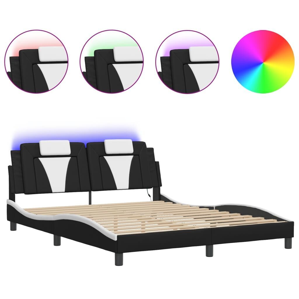 Bed Frame with LED without Mattress Black and White 152x203 cm Queen Bed Frame with LED without Mattress Black and White 152x203 cm Queen