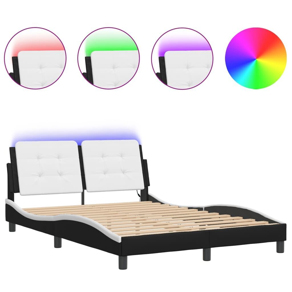 Bed Frame with LED without Mattress Black and White 137x187 cm Double Bed Frame with LED without Mattress Black and White 137x187 cm Double