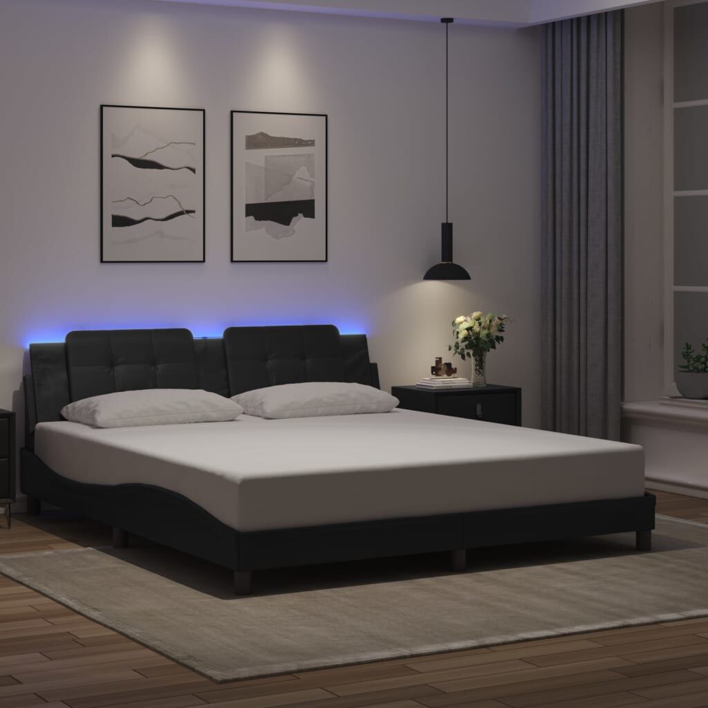 Bed Frame with LED without Mattress Black 183x203 cm King Bed Frame with LED without Mattress Black 183x203 cm King