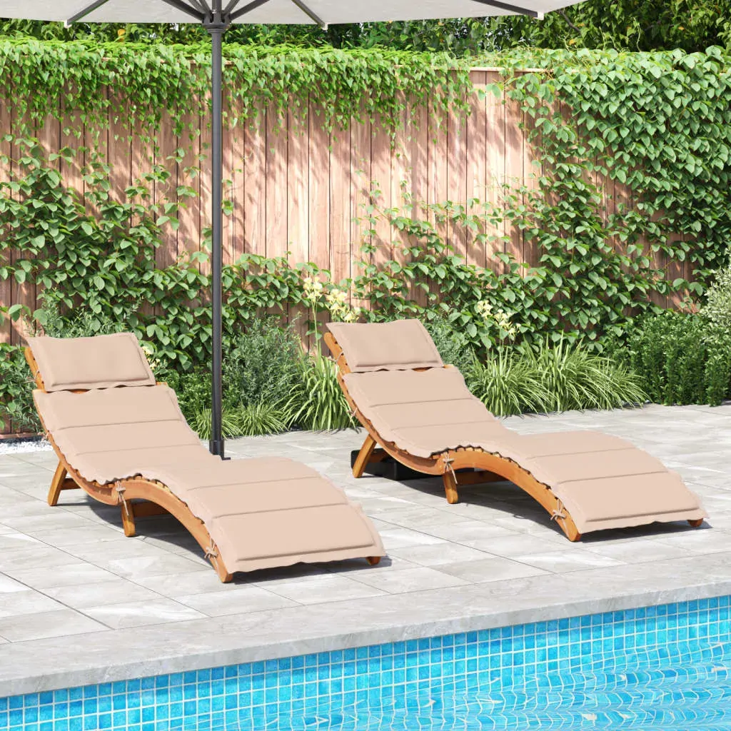 Sun Loungers with Cushions 2 pcs Beige Solid Wood Acacia Sun Loungers with Cushions 2 pcs Beige Solid Wood Acacia