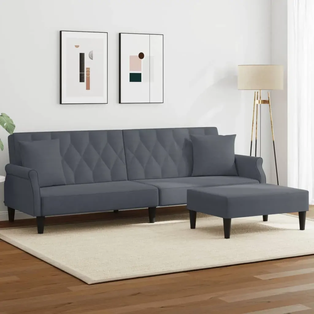 2-Seater Sofa Bed with Pillows and Footstool Dark Grey Velvet 2-Seater Sofa Bed with Pillows and Footstool Dark Grey Velvet