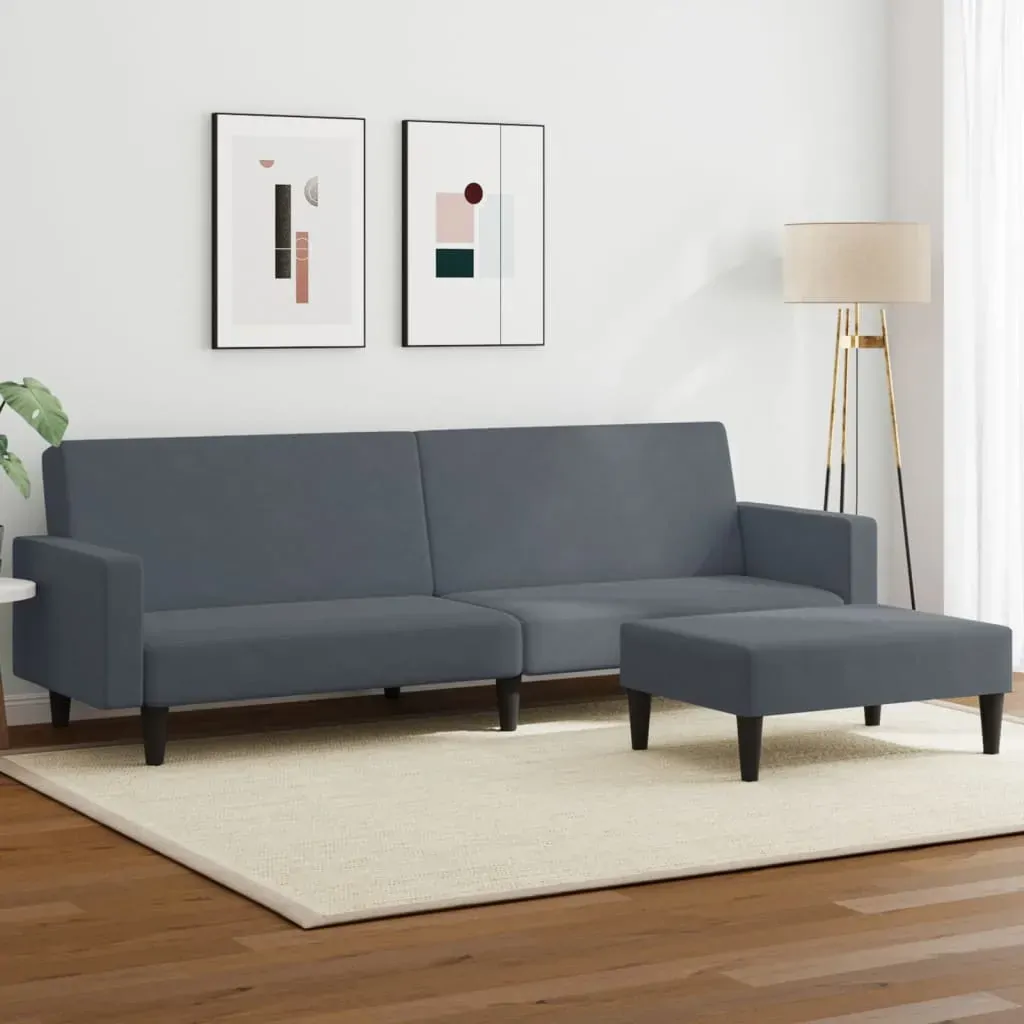 2-Seater Sofa Bed with Footstool Dark Grey Velvet 2-Seater Sofa Bed with Footstool Dark Grey Velvet