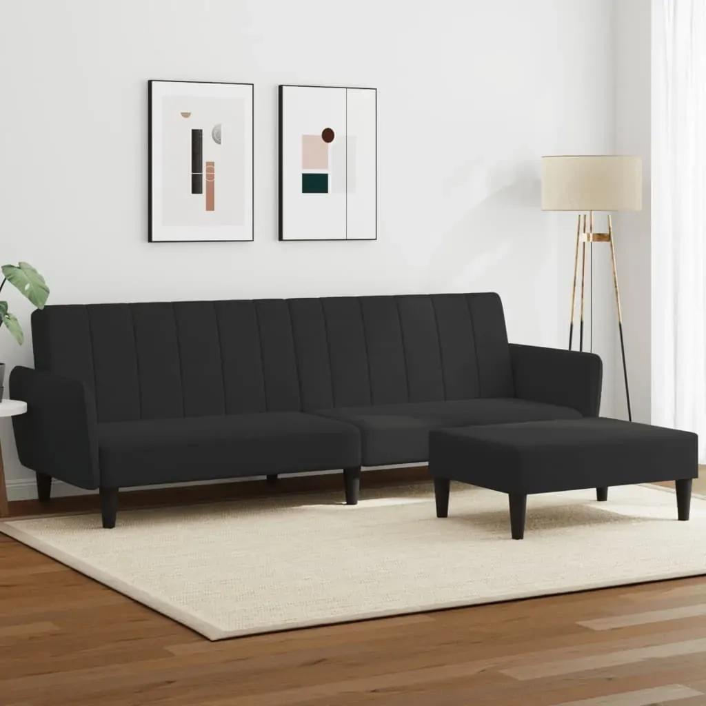 2-Seater Sofa Bed with Footstool Black Velvet 2-Seater Sofa Bed with Footstool Black Velvet