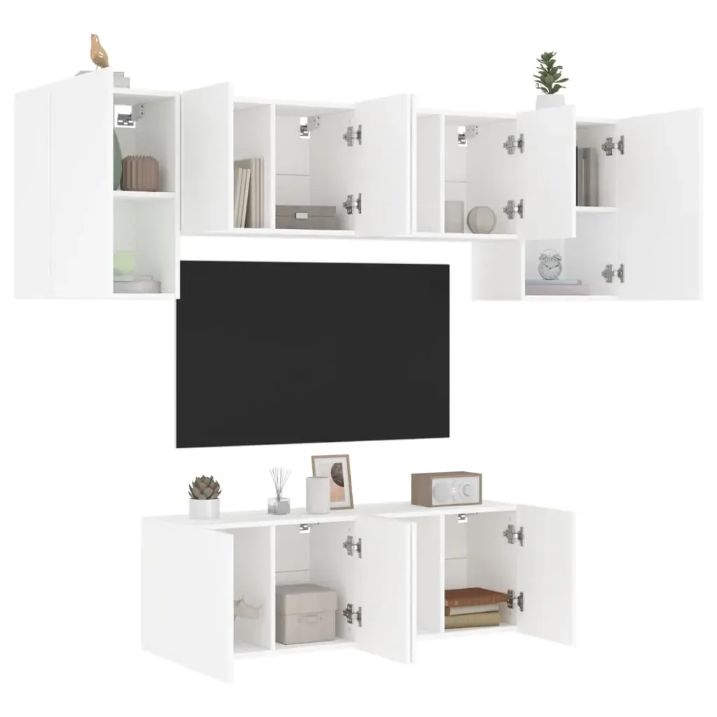 6 Piece TV Wall Units White Engineered Wood 6 Piece TV Wall Units White Engineered Wood
