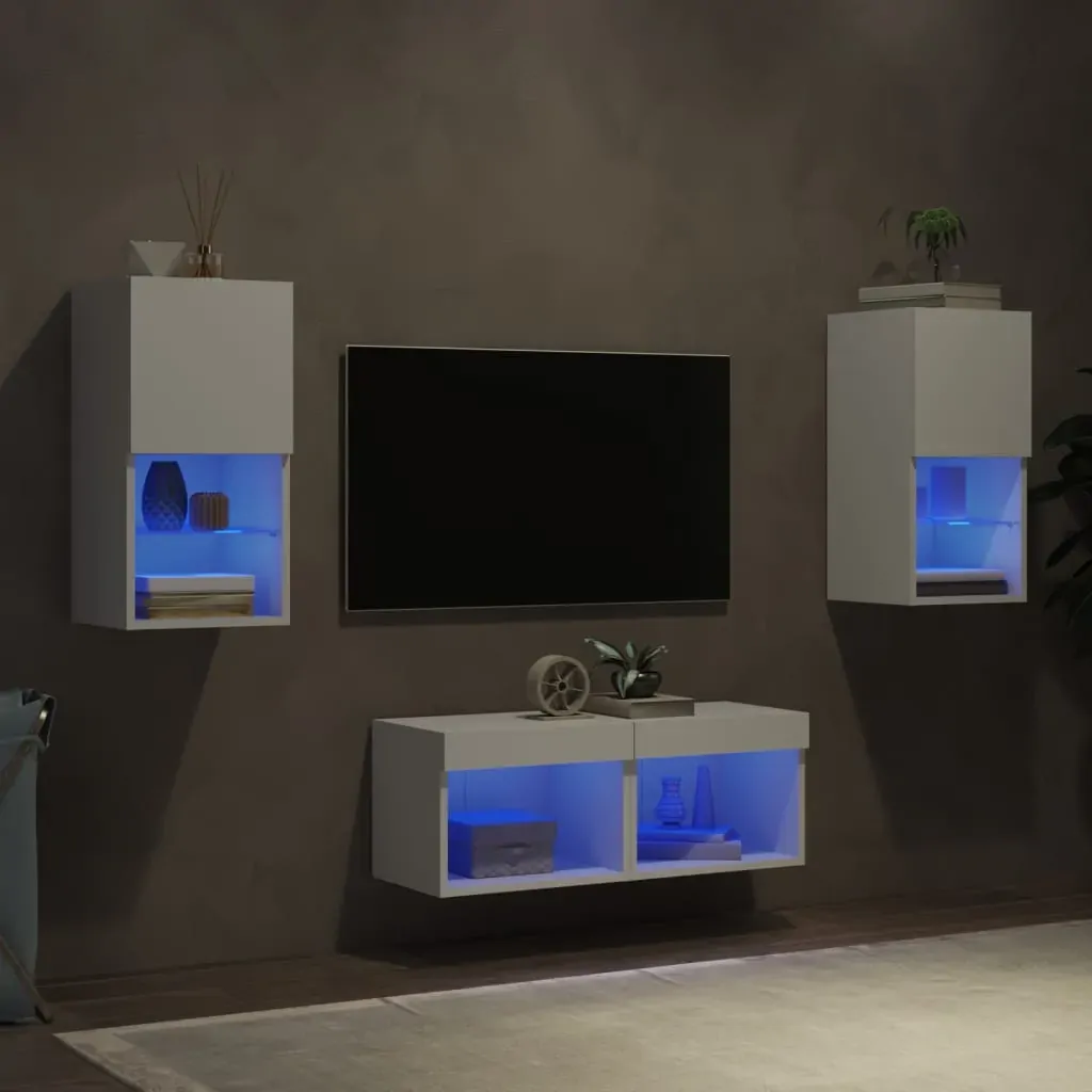 4 Piece TV Wall Cabinets with LED Lights White 4 Piece TV Wall Cabinets with LED Lights White