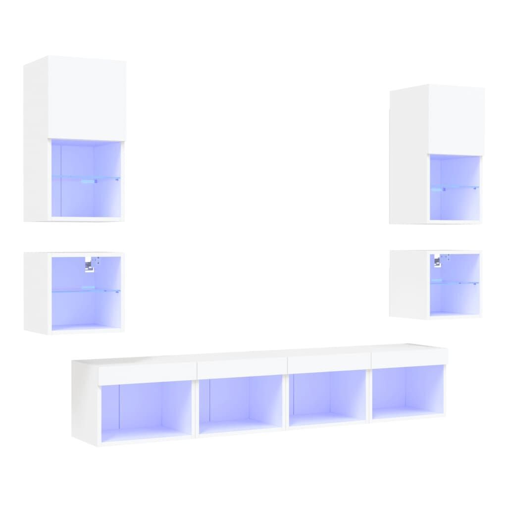 8 Piece TV Wall Units with LED White Engineered Wood 8 Piece TV Wall Units with LED White Engineered Wood
