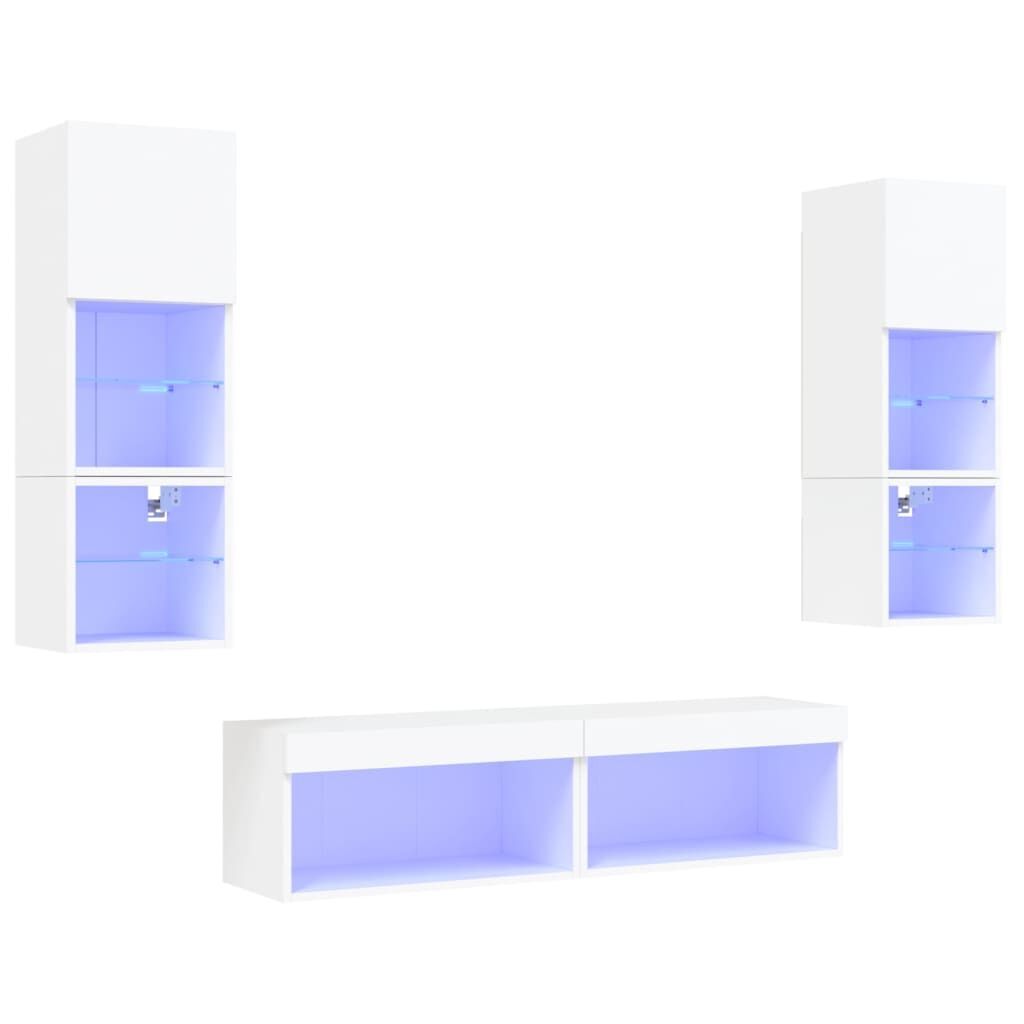 6 Piece TV Wall Units with LED White Engineered Wood 6 Piece TV Wall Units with LED White Engineered Wood