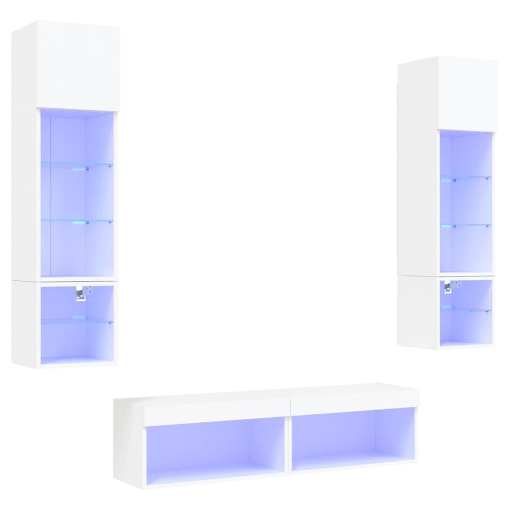 6 Piece TV Wall Units with LED White Engineered Wood 6 Piece TV Wall Units with LED White Engineered Wood