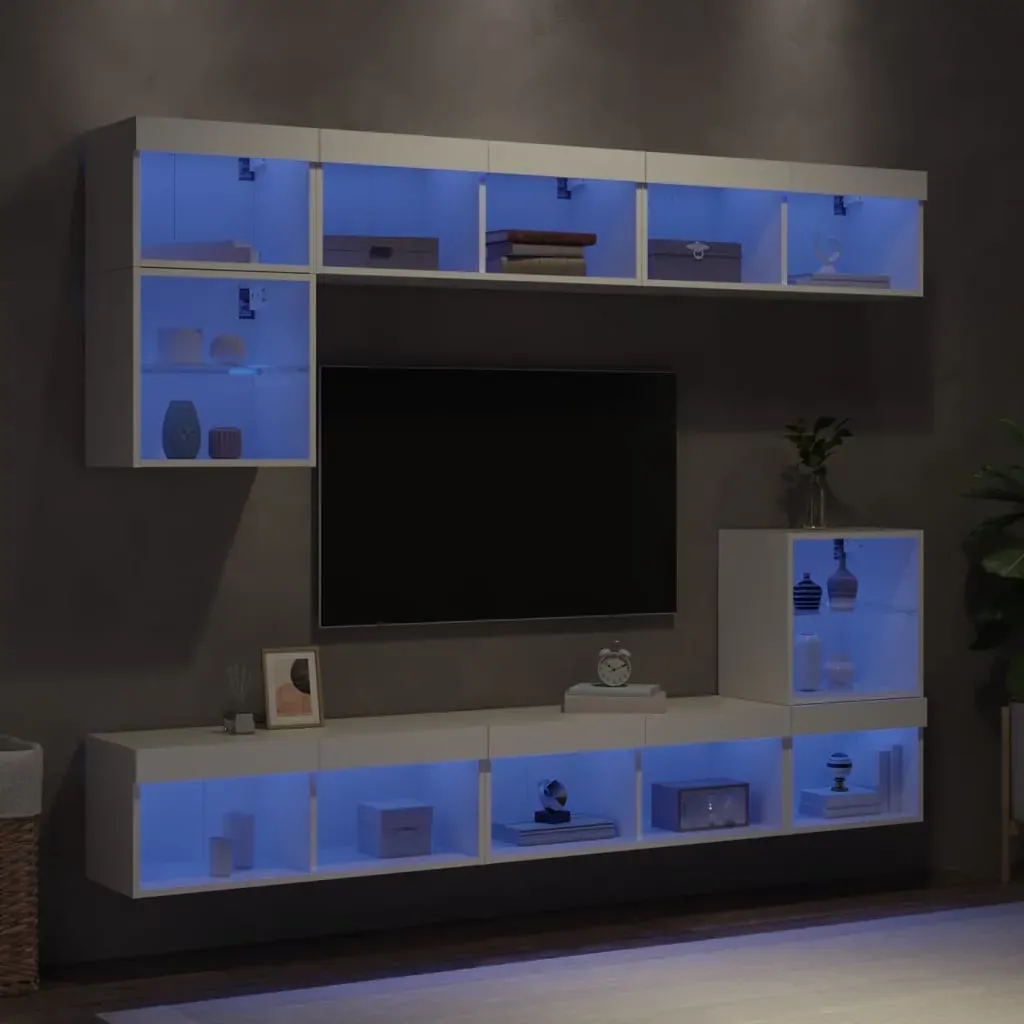 8 Piece TV Wall Units with LED White Engineered Wood 8 Piece TV Wall Units with LED White Engineered Wood