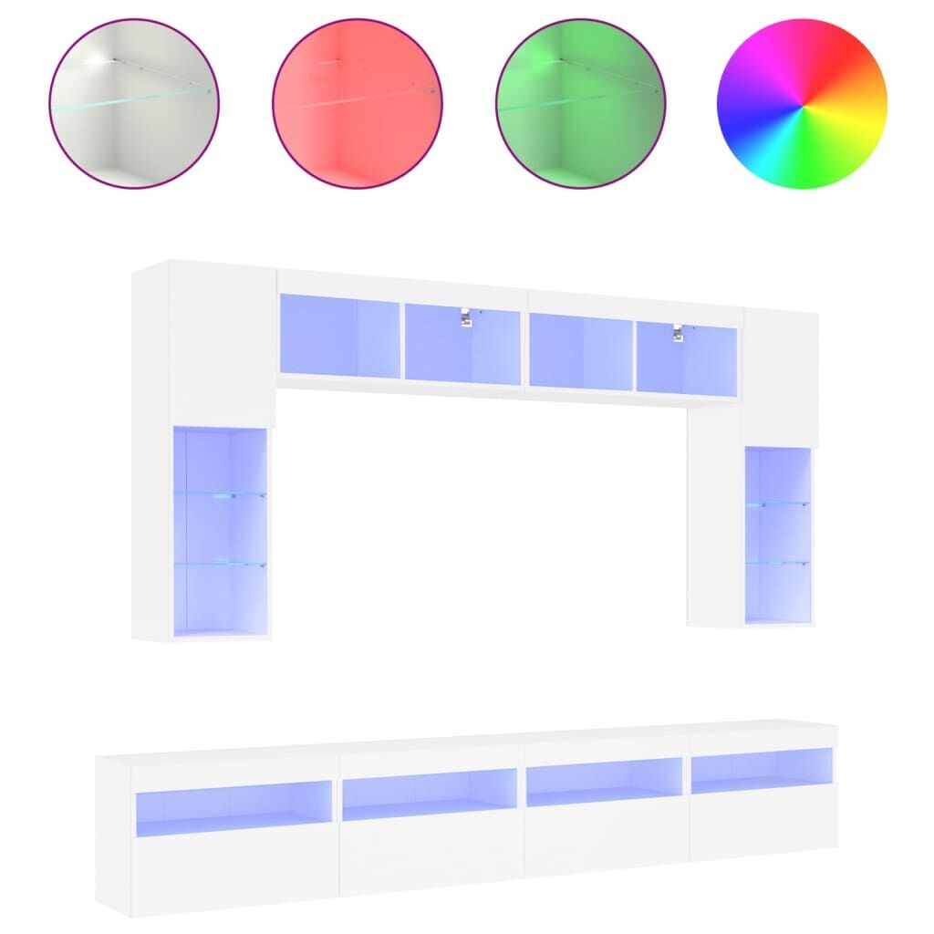 8 Piece TV Wall Cabinet Set with LED Lights White 8 Piece TV Wall Cabinet Set with LED Lights White