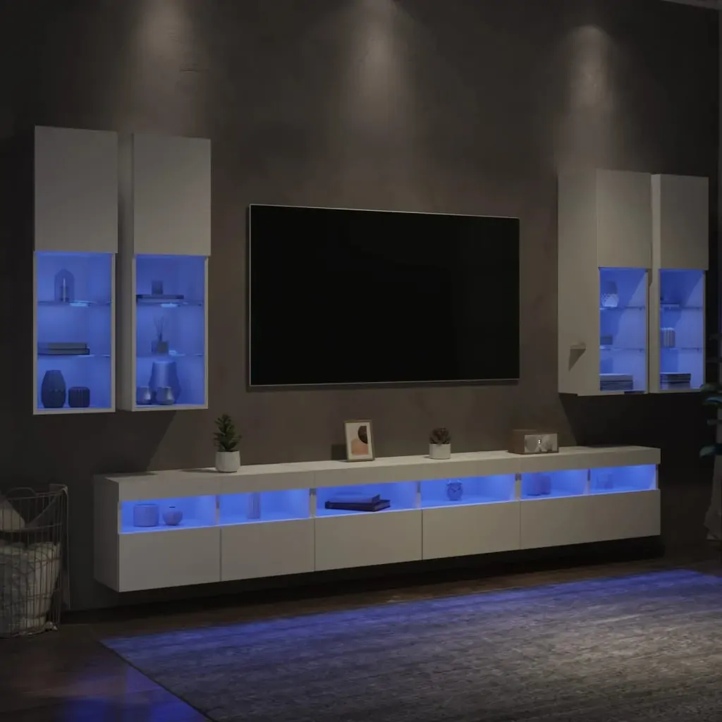 7 Piece TV Wall Cabinet Set with LED Lights White 7 Piece TV Wall Cabinet Set with LED Lights White