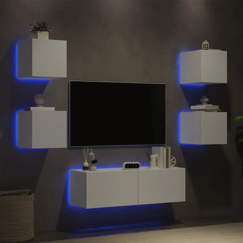 5 Piece TV Wall Cabinets with LED Lights White 5 Piece TV Wall Cabinets with LED Lights White