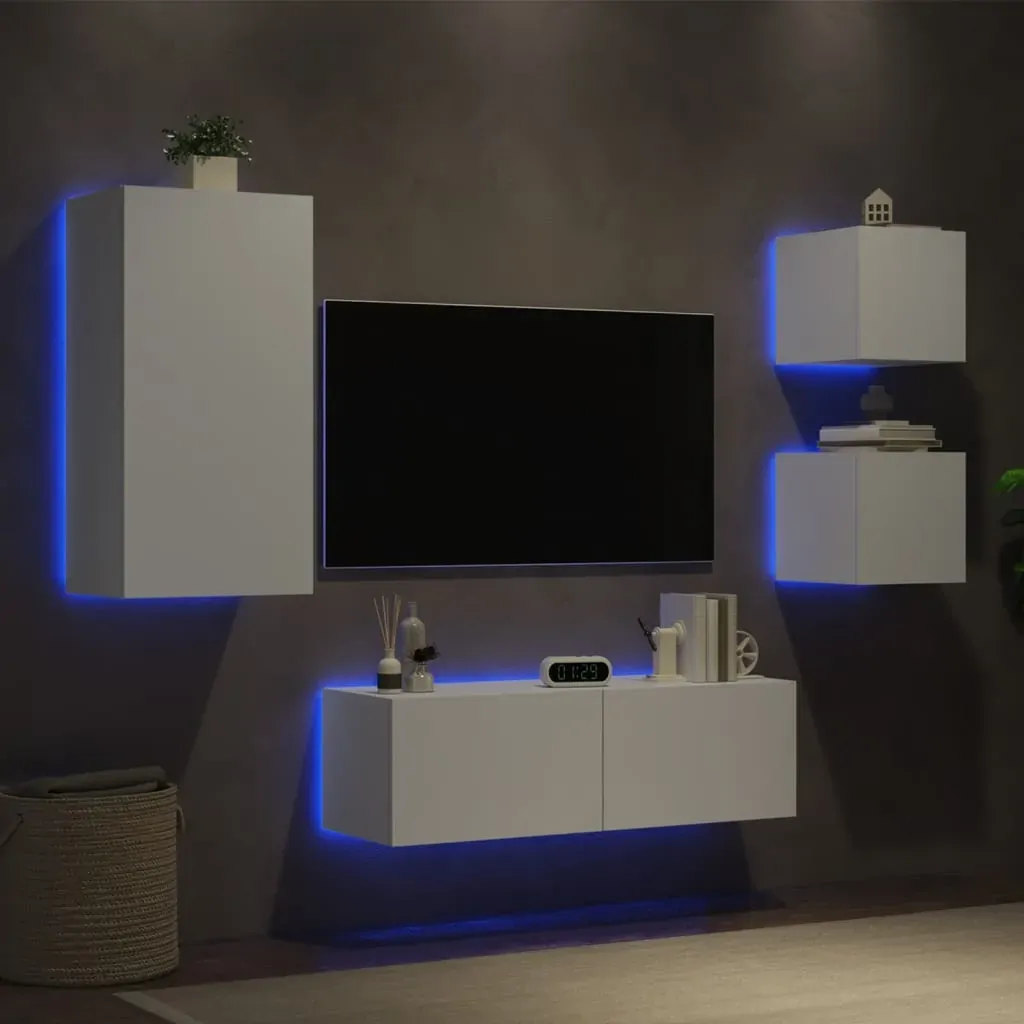 4 Piece TV Wall Cabinets with LED Lights White 4 Piece TV Wall Cabinets with LED Lights White