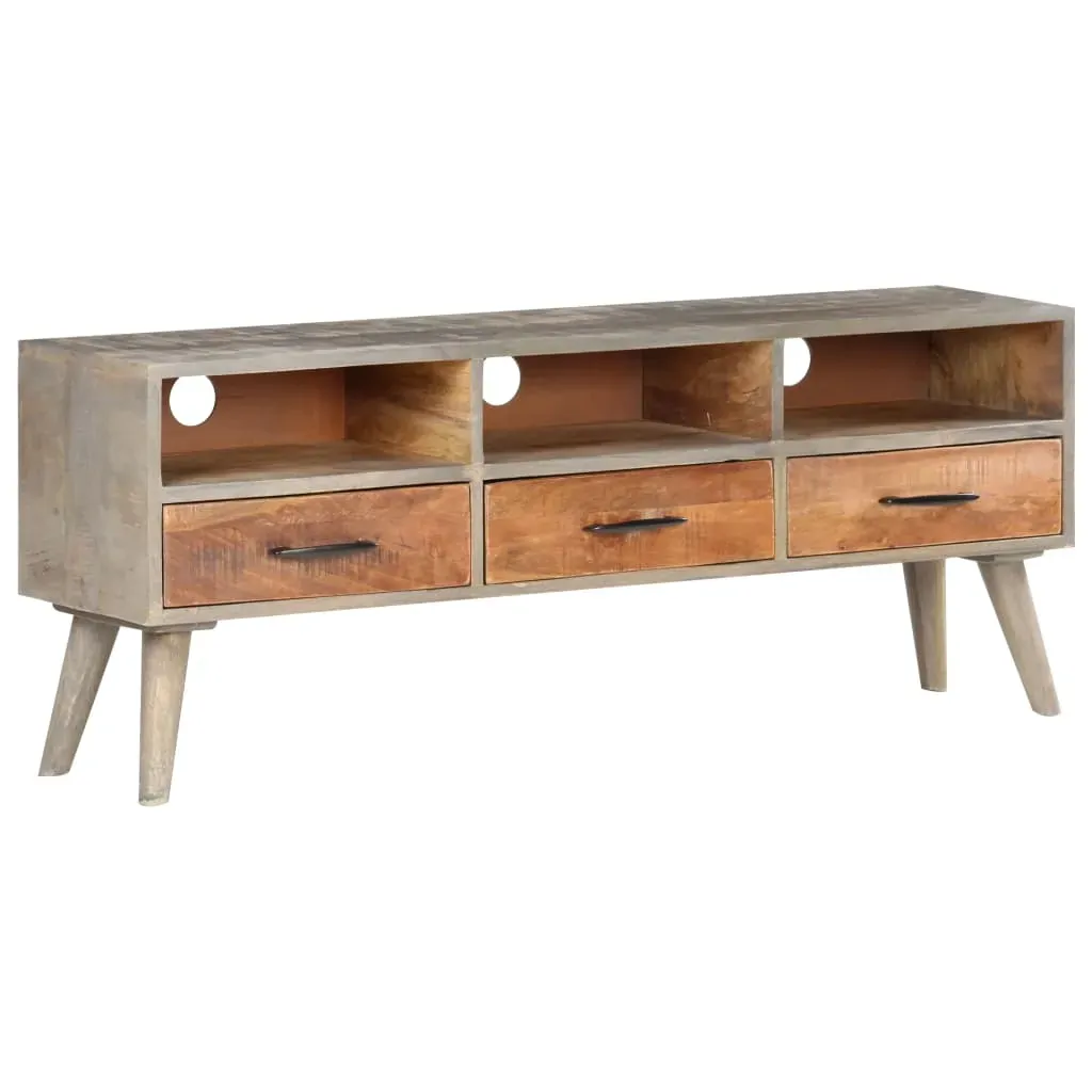 TV Cabinet Grey 130x35x51 cm Solid Rough Mango Wood TV Cabinet Grey 130x35x51 cm Solid Rough Mango Wood