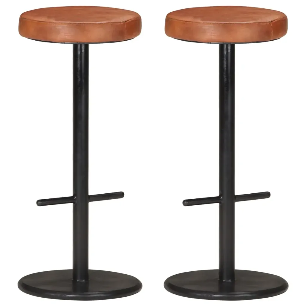 Bar Stools 2 pcs Brown Real Leather Bar Stools 2 pcs Brown Real Leather